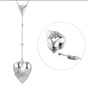 18K White Gold LDR Serpent Snake Heart Rosary Urn With Spoon Ashes Necklace
